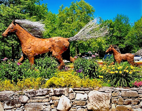 Dramatic Life Size Metal Horse and Colt Running Thru the Garden Gallery