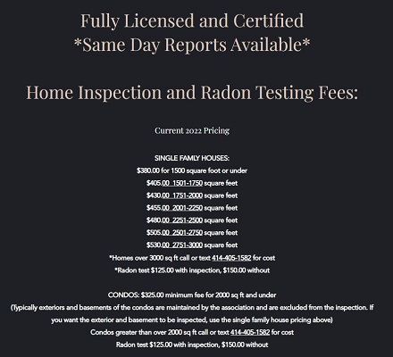 Home Inspection & Radon Testing Fees